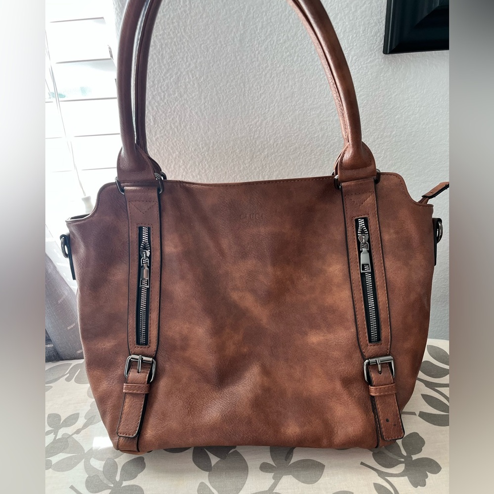 NWOT Brown Vegan Leather Handbag - Picture 9 of 15